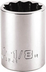 Proto - 1-1/8", 1/2" Drive, Standard Hand Socket - 12 Points, 1-63/64" OAL, Steel, Chrome Finish - Exact Tool & Supply