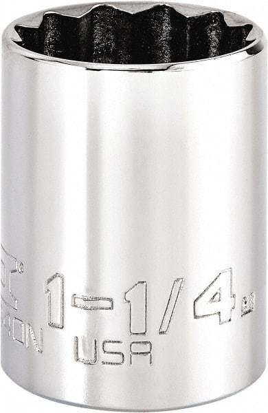 Proto - 1-1/4", 1/2" Drive, Standard Hand Socket - 12 Points, 1-1/64" OAL, Steel, Chrome Finish - Exact Tool & Supply