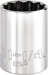 Proto - 1-1/4", 1/2" Drive, Standard Hand Socket - 12 Points, 1-1/64" OAL, Steel, Chrome Finish - Exact Tool & Supply
