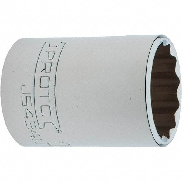 Proto - 1-1/16", 1/2" Drive, Standard Hand Socket - 12 Points, 1-61/64" OAL, Steel, Chrome Finish - Exact Tool & Supply