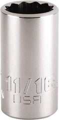 Proto - 11/16", 1/2" Drive, Standard Hand Socket - 12 Points, 1-47/64" OAL, Steel, Chrome Finish - Exact Tool & Supply