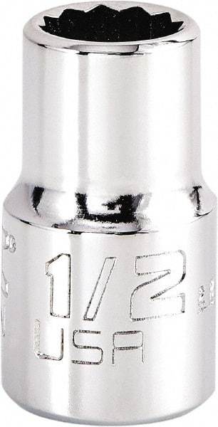 Proto - 1/2", 1/2" Drive, Standard Hand Socket - 12 Points, 1-17/32" OAL, Steel, Chrome Finish - Exact Tool & Supply