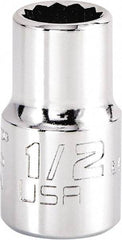 Proto - 1/2", 1/2" Drive, Standard Hand Socket - 12 Points, 1-17/32" OAL, Steel, Chrome Finish - Exact Tool & Supply