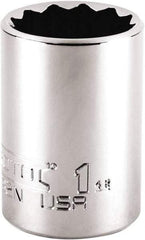 Proto - 1", 1/2" Drive, Standard Hand Socket - 12 Points, 1-59/64" OAL, Steel, Chrome Finish - Exact Tool & Supply