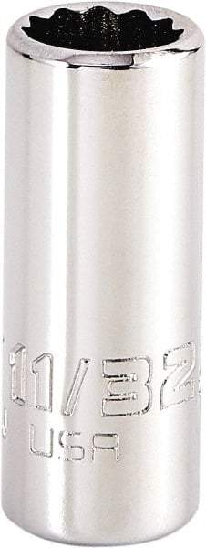 Proto - 11/32", 1/4" Drive, Standard Hand Socket - 12 Points, 1-15/64" OAL, Steel, Chrome Finish - Exact Tool & Supply
