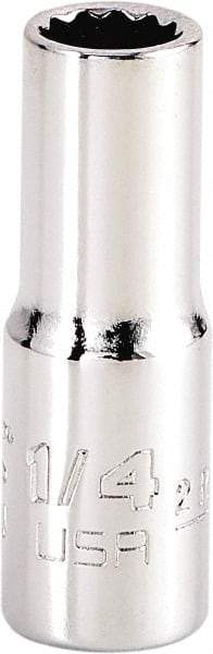 Proto - 1/4", 1/4" Drive, Standard Hand Socket - 12 Points, 1-15/64" OAL, Steel, Chrome Finish - Exact Tool & Supply