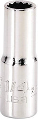Proto - 1/4", 1/4" Drive, Standard Hand Socket - 12 Points, 1-15/64" OAL, Steel, Chrome Finish - Exact Tool & Supply