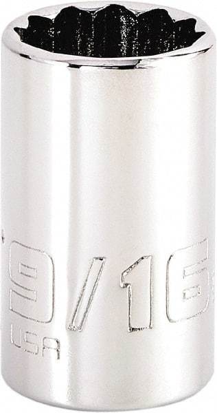 Proto - 9/16", 1/4" Drive, Standard Hand Socket - 12 Points, 1-15/64" OAL, Steel, Chrome Finish - Exact Tool & Supply