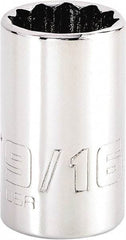 Proto - 9/16", 1/4" Drive, Standard Hand Socket - 12 Points, 1-15/64" OAL, Steel, Chrome Finish - Exact Tool & Supply