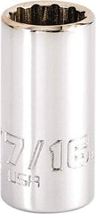 Proto - 7/16", 1/4" Drive, Standard Hand Socket - 12 Points, 1-15/64" OAL, Steel, Chrome Finish - Exact Tool & Supply