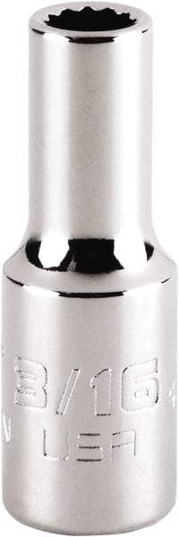 Proto - 3/16", 1/4" Drive, Standard Hand Socket - 12 Points, 1-15/64" OAL, Steel, Chrome Finish - Exact Tool & Supply