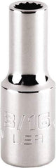 Proto - 3/16", 1/4" Drive, Standard Hand Socket - 12 Points, 1-15/64" OAL, Steel, Chrome Finish - Exact Tool & Supply