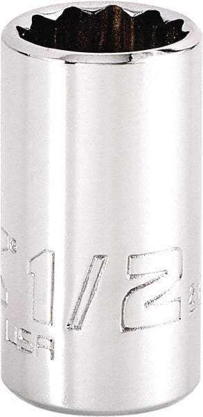 Proto - 1/2", 1/4" Drive, Standard Hand Socket - 12 Points, 1-15/64" OAL, Steel, Chrome Finish - Exact Tool & Supply