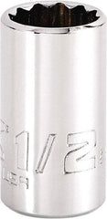 Proto - 1/2", 1/4" Drive, Standard Hand Socket - 12 Points, 1-15/64" OAL, Steel, Chrome Finish - Exact Tool & Supply