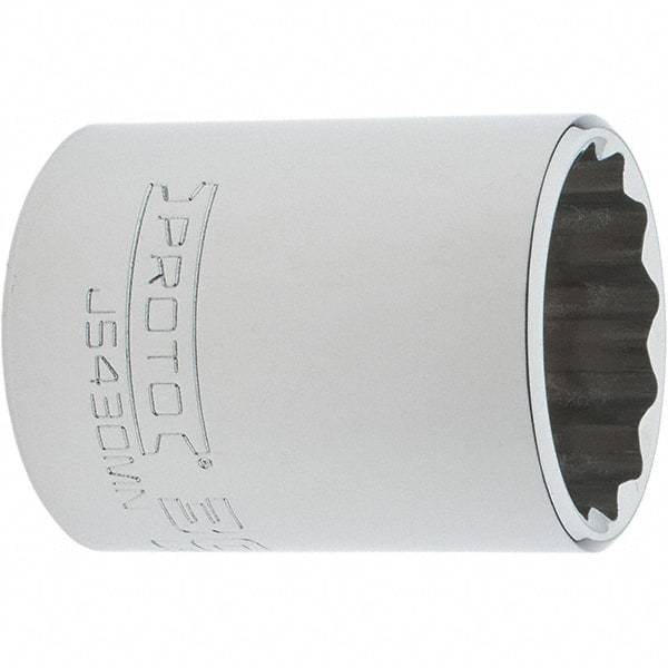Proto - 1/2" Drive, Standard Hand Socket - 12 Points, 2" OAL, Steel, Chrome Finish - Exact Tool & Supply