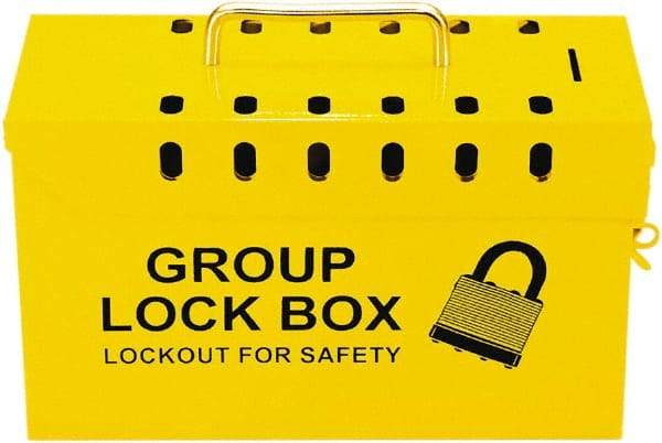 NMC - 10" Deep x 4" Wide x 6" High, Portable Group Lockout Box - Yellow, 13 Padlocks - Exact Tool & Supply