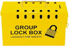 NMC - 10" Deep x 4" Wide x 6" High, Portable Group Lockout Box - Yellow, 13 Padlocks - Exact Tool & Supply