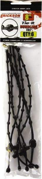 Erickson Manufacturing - 8" Long Black Rubber Reusable Cable Tie - 10 Lb Tensile Strength, 3mm Thick, 3" Max Bundle Diam - Exact Tool & Supply