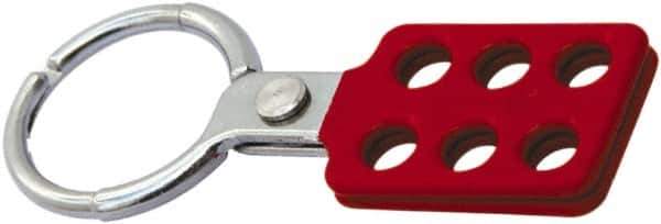 NMC - Single Jaw, 1-1/2" Jaw Diam, 6 PadLocks, Red Vinyl Insulation Aluminum Lockout Hasp - Scissor Action, 4-3/8" Long x 1-1/2" Wide, Red - Exact Tool & Supply