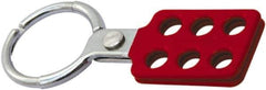 NMC - Single Jaw, 1-1/2" Jaw Diam, 6 PadLocks, Red Vinyl Insulation Aluminum Lockout Hasp - Scissor Action, 4-3/8" Long x 1-1/2" Wide, Red - Exact Tool & Supply