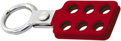 NMC - Single Jaw, 1" Jaw Diam, 6 PadLocks, Red Vinyl Insulation Aluminum Lockout Hasp - Scissor Action, 4-3/8" Long x 1-1/2" Wide, Red - Exact Tool & Supply