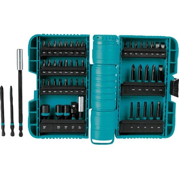 Makita - Power Bit, Insert Bit & Nut Driver Set - 1/4 to 3/8" Hex, #2, 1/4", 3/8" Drive, Phillips, Slotted, Torx, Square Point - Exact Tool & Supply