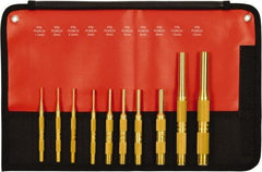 Mayhew - 10 Piece, 1.5 to 12mm, Pin Punch Set - Round Shank, Brass, Comes in Kit Bag - Exact Tool & Supply
