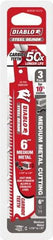Freud - 6" Long x 1" Thick, Carbide Reciprocating Saw Blade - Straight Profile, 10 TPI, Toothed Edge, Tang Shank - Exact Tool & Supply