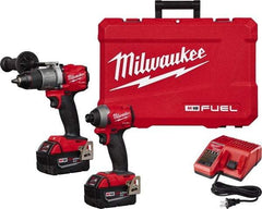 Milwaukee Tool - 18 Volt Cordless Tool Combination Kit - Includes 1/2" Brushless Hammer Drill/Driver & 1/4" Hex Impact Driver, Lithium-Ion Battery Included - Exact Tool & Supply