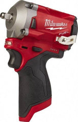 Milwaukee Tool - 1/4" Drive 12 Volt Pistol Grip Cordless Impact Wrench & Ratchet - 3,200 RPM, 0 to 4,300 BPM, 100 Ft/Lb Torque, Lithium-Ion Batteries - Exact Tool & Supply