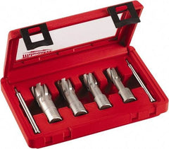 Milwaukee Tool - 4 Piece, 9/16 to 15/16" Cutter Diam, 1-3/8" Cutting Depth, Carbide-Tipped Annular Cutter Set - 9/16, 11/16, 13/16, 15/16" Cutter Diam - Exact Tool & Supply