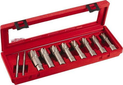 Milwaukee Tool - 8 Piece, 9/16 to 1-1/16" Cutter Diam, 2" Cutting Depth, Carbide-Tipped Annular Cutter Set - 9/16, 5/8, 11/16, 3/4, 13/16, 7/8, 15/16, 1-1/16" Cutter Diam - Exact Tool & Supply