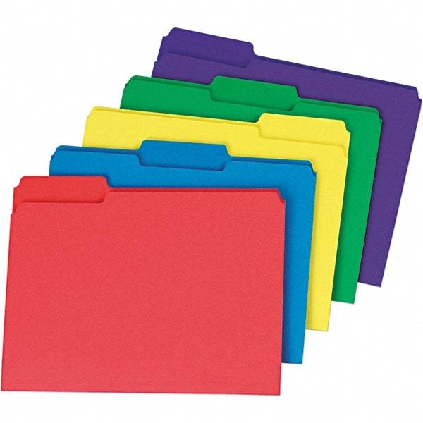 Universal One - 9-5/8 x 11-3/4", Letter Size, Assorted Colors, File Folders with Top Tab - 11 Point Stock, 1/3 Tab Cut Location - Exact Tool & Supply