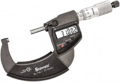 Starrett - 25 to 50mm Range, 0.001mm Graduation, Mechanical Outside Micrometer - Ratchet Thimble, 30mm Throat Depth, Accurate to 0.001mm - Exact Tool & Supply
