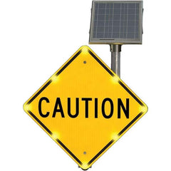 TAPCO - "Caution", 30" Wide x 30" High, Aluminum Traffic Control Signs - Fluorescent Yellow, Black, Diamond Grade Reflectivity, Diamond, Post Mount - Exact Tool & Supply