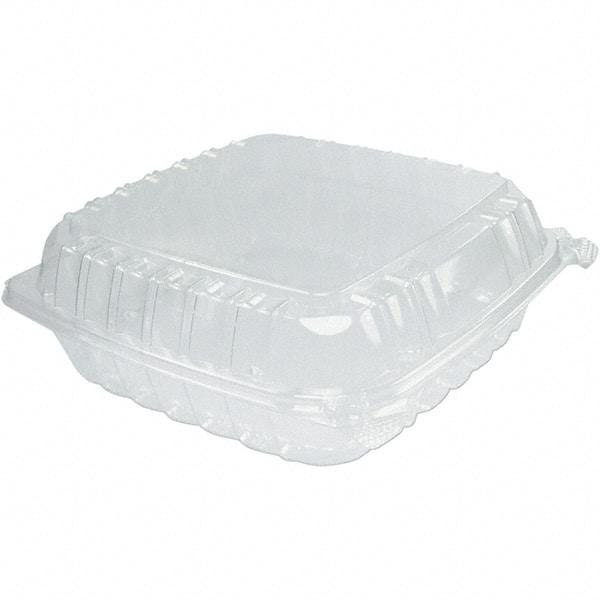 DART - 9 x 9-1/2 x 3" Plastic Hinged Container - Clear - Exact Tool & Supply
