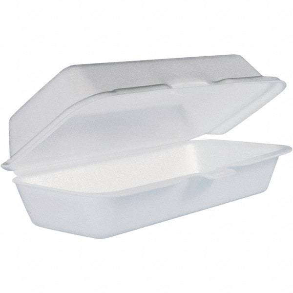 DART - 7-1/10 x 3-4/5 x 2-3/10" Foam Hot Dog Container with Hinged Lid - White - Exact Tool & Supply