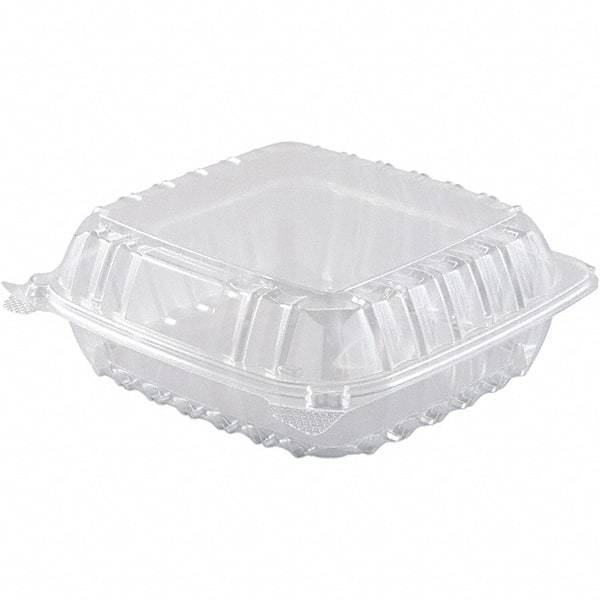 DART - 8-19/64 x 8-19/64 x 3" Hinged-Lid Plastic Containers - Clear - Exact Tool & Supply