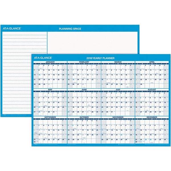AT-A-GLANCE - 1 Sheet, 36 x 24", Erasable Wall Calendar - Blue & White - Exact Tool & Supply