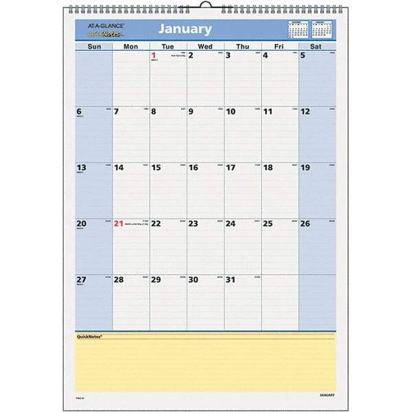 AT-A-GLANCE - 12 Sheet, 12 x 17", Wall Calendar - Blue & Yellow - Exact Tool & Supply
