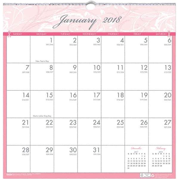 House of Doolittle - 12 Sheet, 12 x 12", Wall Calendar - Pink & Gray - Exact Tool & Supply