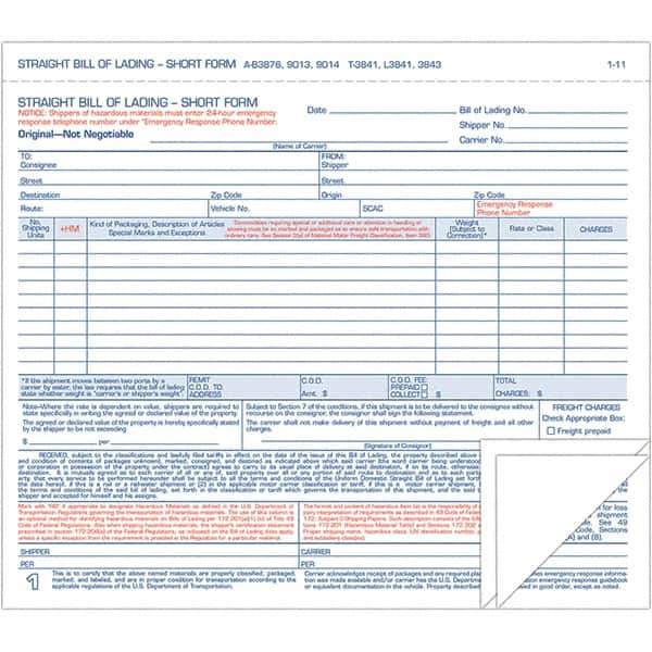 TOPS - 250 Sheet, 7-7/16 x 8-/2", Hazardous Material Short Forms - Blue & White - Exact Tool & Supply