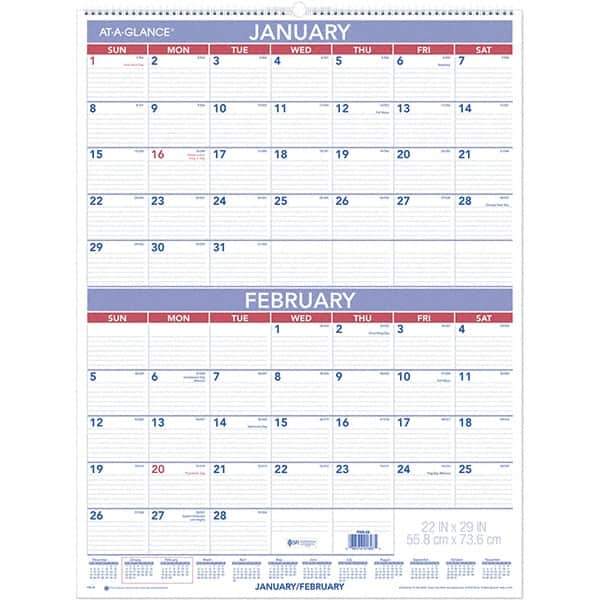 AT-A-GLANCE - 6 Sheet, 22 x 29", Wall Calendar - Blue & White - Exact Tool & Supply