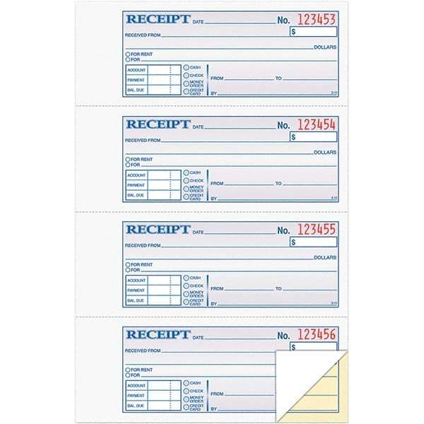 TOPS - 200 Sheet, 7-1/8 x 2-3/4", Receipt Book - Blue, White & Yellow - Exact Tool & Supply
