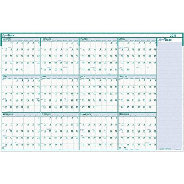 House of Doolittle - 1 Sheet, 24 x 37", Erasable Wall Calendar - White & Teal - Exact Tool & Supply