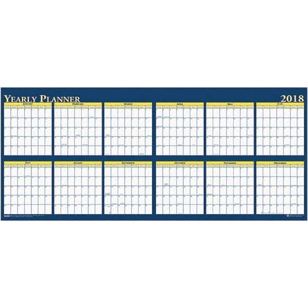 House of Doolittle - 1 Sheet, 60 x 26", Erasable Wall Planner - Yellow & Blue - Exact Tool & Supply