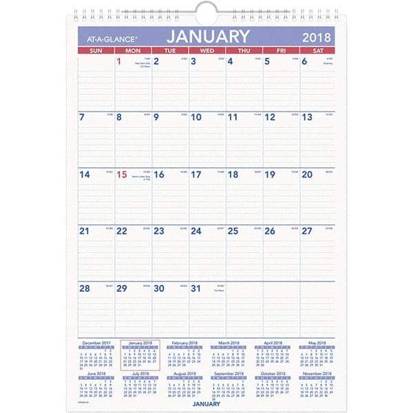 AT-A-GLANCE - 12 Sheet, 12 x 17", Erasable Wall Calendar - White - Exact Tool & Supply