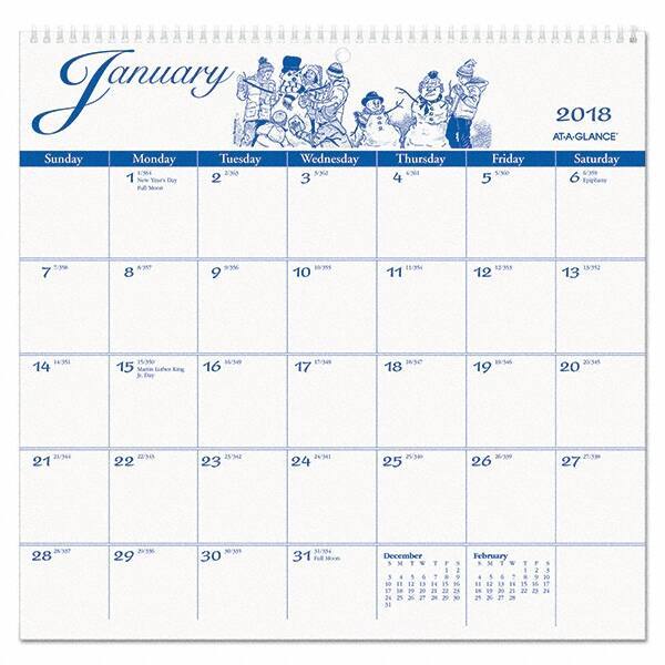 AT-A-GLANCE - 12 Sheet, 12 x 11-3/4", Wall Calendar - White - Exact Tool & Supply