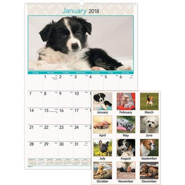 AT-A-GLANCE - 12 Sheet, 15-1/2 x 22-3/4", Wall Calendar - Puppies - Exact Tool & Supply
