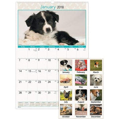 AT-A-GLANCE - 12 Sheet, 15-1/2 x 22-3/4", Wall Calendar - Puppies - Exact Tool & Supply